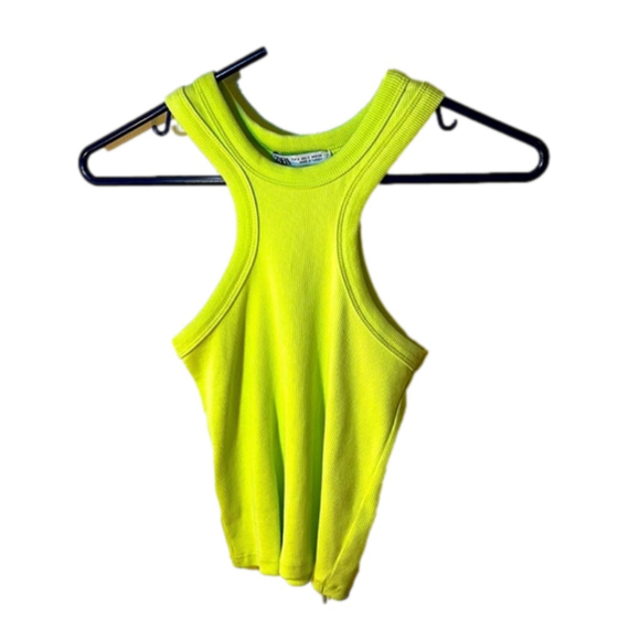 Zara Ribbed Crop Tank Top Yellow Small - Picture 2 of 6